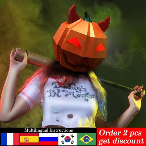 Lighted Pumpkin Man Mask Halloween Paper Model,Adult Child Size,3D Papercraft,Party Cosplay Prop,Handmade DIY Craft Toy RTY181