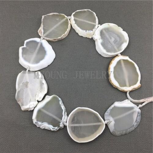 MY1133 Freeform Clear Slice agates With white edges Slab Drilled Beads For DIY Jewelry 15.5 Inch Strand