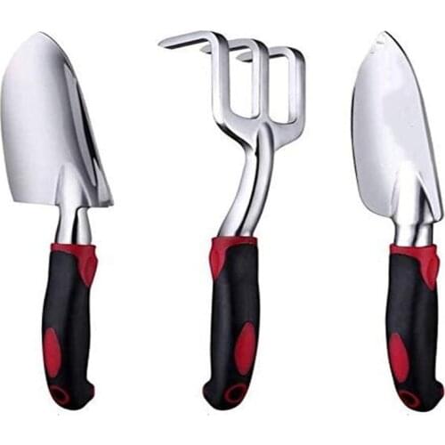 3PCS Garden Tool Set Heavy Duty Garden Hand Shovels Cast-Aluminum Garden Trowels Hand Rake with Non-Slip Rubber Grip