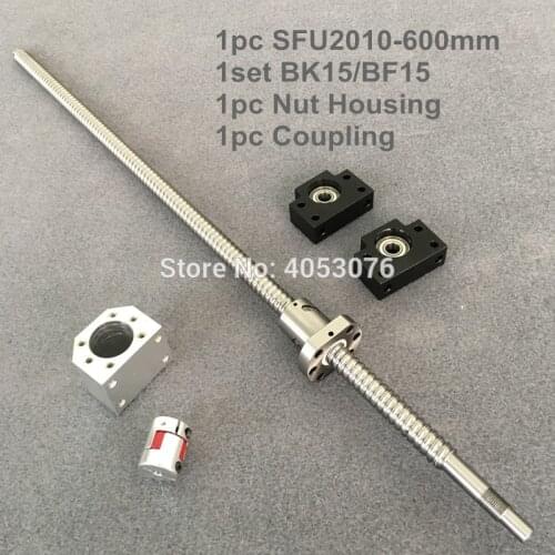 Ballscrew set SFU / RM 2010 600mm with end machined+ 2010 Ballnut + BK/BF15 End support +Nut Housing+Coupling for cnc parts