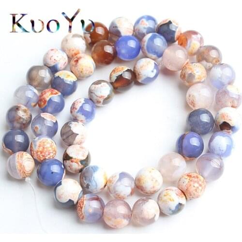 Natural Stone Orange Blue Fire Agates Onyx Beads Round Loose Spacer Beads For Jewelry Making DIY Bracelets 15'Strand 6/8/10mm