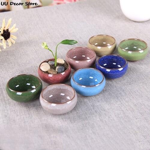 New Cute Ice-Crack Glaze 8 Color Flower Ceramics Succulent Planter Mini Pot Garden Flowerpot For Home Office Decor Plant Pot