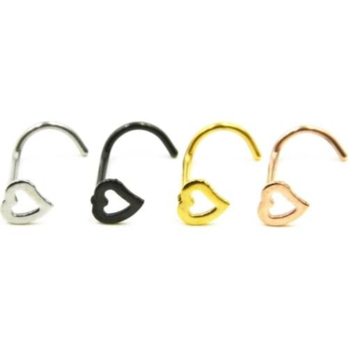Wholesale 50pcs/Lot Popular Hollow Heart Nose Stud Screw Surgical Steel Nose Ring Nose Piercing 20g Free Shipping