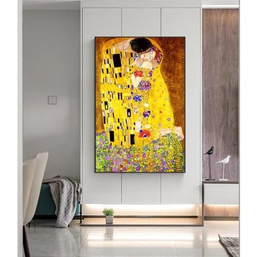Gustav Klimt Kiss Reproductions Figure Oil Painting on Canvas Art Scandinavian Posters and Prints Wall Picture for Living Room