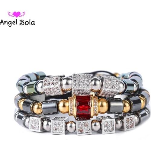 Luxury Crown CZ Polygon Ball Charm Stainless Steel Bead Macrame Handmade Men Bracelets Set Bracelets & Bangles for Women Jewelry