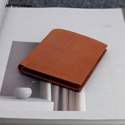Luxury Bifold Short Wallets Men First Layer Cow Leather Top End Handmade Male Simple Credit Card Purses Small Coin Pouch Women