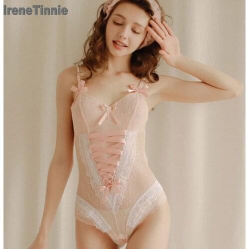 Sexy One-piece Bodysuit Women Fashion Clothes Hollowed Out Lace Floral Backless V Neck Spaghetti Strap Side Bandage Jumpsuit