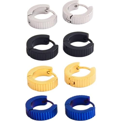 Fashion Unisex Small Hoop Earrings Black Blue Stainless Steel Round Circle Hoop Huggie Earrings Jewelry For Men Women