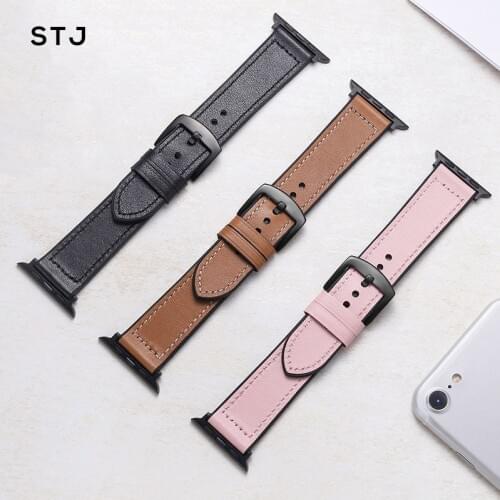 STJ Leather Silicone Band for Apple Watch Series 3/2/1 38mm 42mm Bracelet Watchband for iwatch Series 4 40mm 44mm Sports Strap