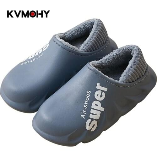 Mens Slippers Waterproof Non-Slip PU Home Shoes Winter Autumn Warm Indoor Cotton Women Couples Slipper Plush Brief Slip On TPR