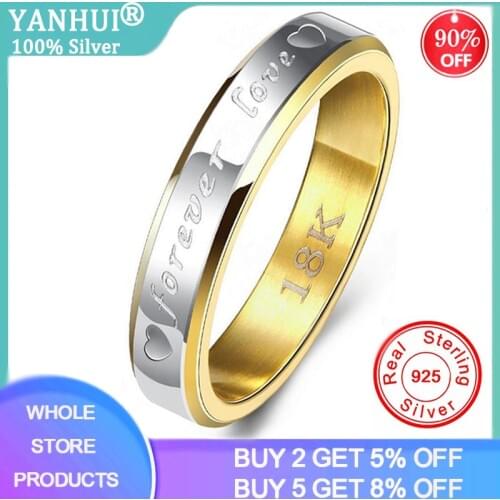 YANHUI 4mm Wedding Rings For Women Gift Jewelry Heart Forever Love Engraved Silver Gold Alternate Engagement Couple Ring R095
