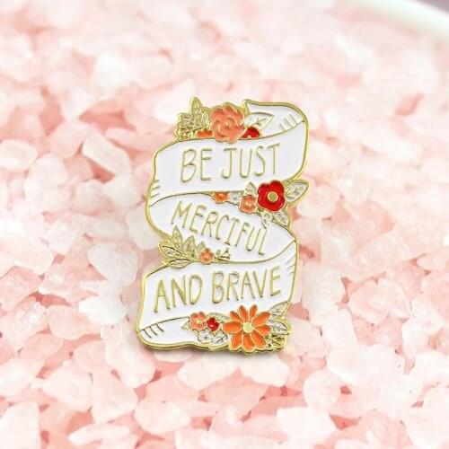 Gold edge White Ribbon Shape Lettering Gold Letters Orange Flowers Red Flowers Decorative Brooch Send Girl Jewelry