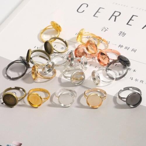 10Pcs Adjustable Ring Blank Base Fit For 10 12 14 16 18 20 25 mm Glass Cabochons Cameo Settings Tray Diy Jewelry Findings Making