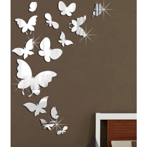 14 Pcs 3D Mirrors Butterfly Wall Stickers Decal Wall Art Removable Room Party Wedding Decor Home Deco Wall Sticker Kids Room