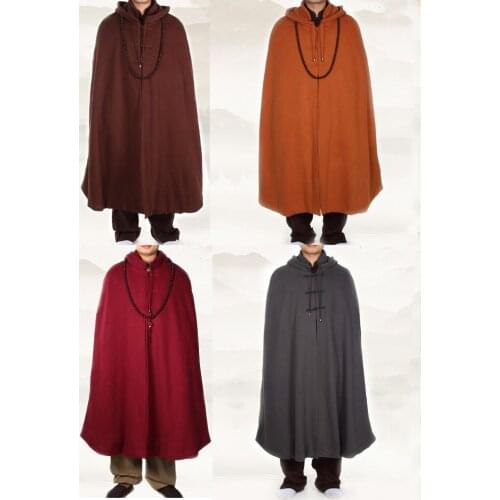 4colors winter warm laymeditation cloakBuddhist monks cotton robegown capekung fu martial arts suits uniforms red gray
