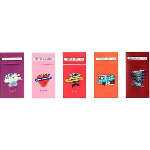 5Colors Mini Lipstick Cigarette Case Cotton Swab Shiny Lip Gloss Sexy Moisturizing Waterproof Long Lasting Pigment Crystal Jelly