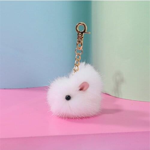 6CM Mini Bunny Real Fur keychain Women Bag Charm Toy Mink Pendant Trinkets Mobile phone car Key Metal key ring Lovely Kids gift