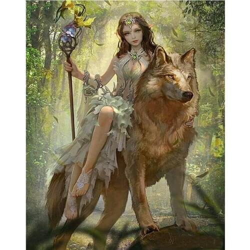 5D Rhinestones Pictures Diamond Painting Full Square Round Drill Diamond Embroidery Elf girl wolf Diamond Mosaic Sale Beads