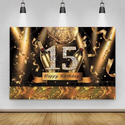 Birthday Party Banner Photography Background Golden Black Sparkly Gold Glitter Decorations Backdrop Photocall Studio Photoshoot