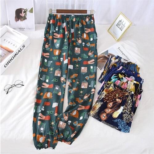 Spring Summer Printed Home Pants Women Thin Comfort Sleep Pants Japan Style Loose Sweat Trousers Femme Bottoms Pyjamas