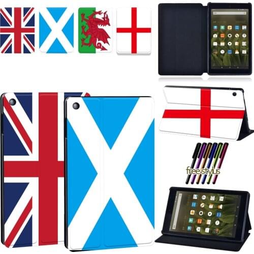 Tablet Case for Amazon Fire 7/ Amazon Fire HD 8/ Amazon Fire HD 10 National Flag Series Leather Cover Case+Stylus