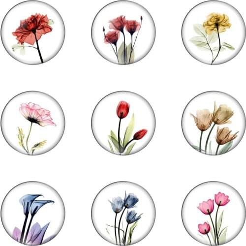 Colourful Transparent Lotus in Bud Beauty Flowers 12mm/20mm/25mm/30mm Round Photo Glass Cabochon Demo Flat Back Making Findings