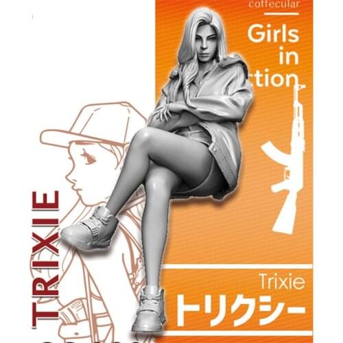 Resin Figure 1/24 Scale Model Kit Girl In Action TRIXIE Assembling Model Resin Kit Colorless Self-Assembled Toys 605