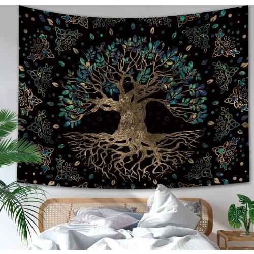 Forest Tapestry Nature Tree Popular elves Wall Hanging Green Family Tree Tapestry Sun and Moon Beach Blanket Home Decor