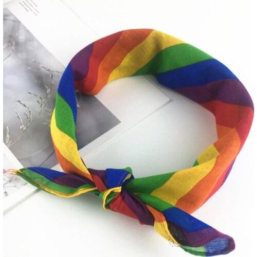 Cotton Rainbow Colorful Striped Bandanas Headwear Scarf Neck Tie Square Scarves For Women/Men/kids