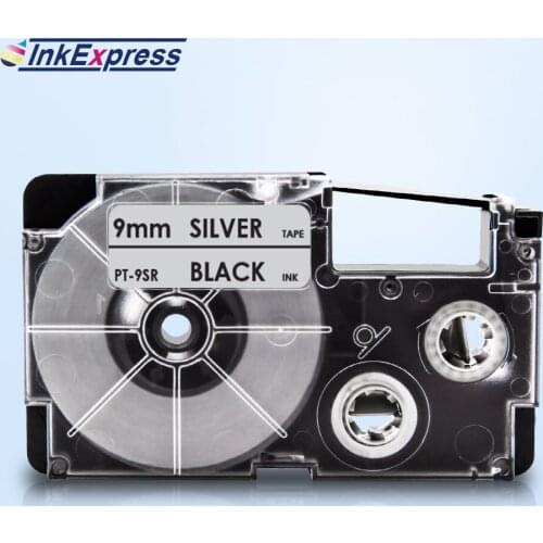 InkExpress 9mm XR-9SR Tape For CASIO XR-9SR XR 9SR Label Tape Printer Ribbon For CASIO Label Maker KL-100 KL-120 Black on Silver