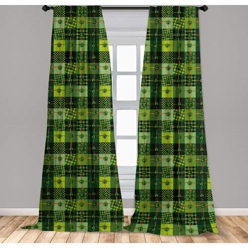 Irish Window Curtains Patchwork Style St. Patricks Day Themed Celtic Quilt Cultural Checkered Clovers Curtain with Rod Pocket