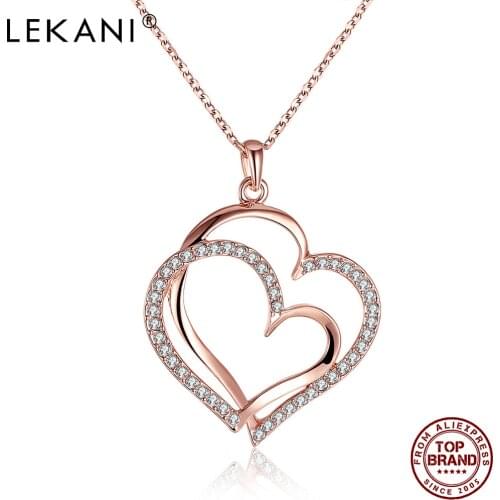 LEKANI Exquisite Double Heart-shape Necklace For Women Infinite Love Pendant Necklace Chain Girlfriend Lover Birthday Gift New