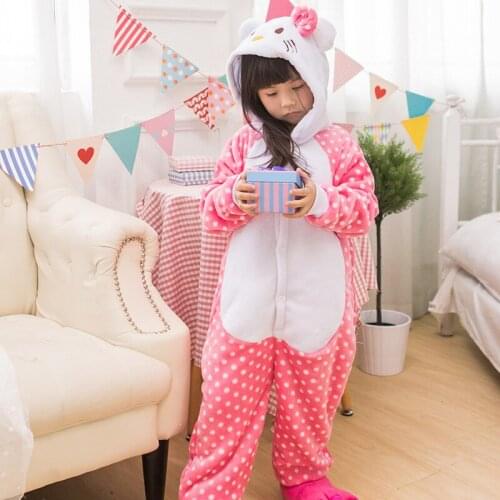 Kigurumi Costume Bow Cat Kids Cosplay Onesie Lovely Warm Boy Girl Anime Animal Party Disguise Hooded