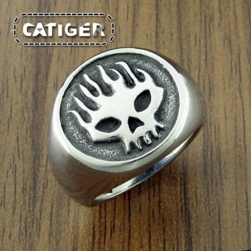 Free Shipping Punk Motorcycle Club Biker Fire Man 316L Stainless Steel Flame Skull Classic Ring Jewelry