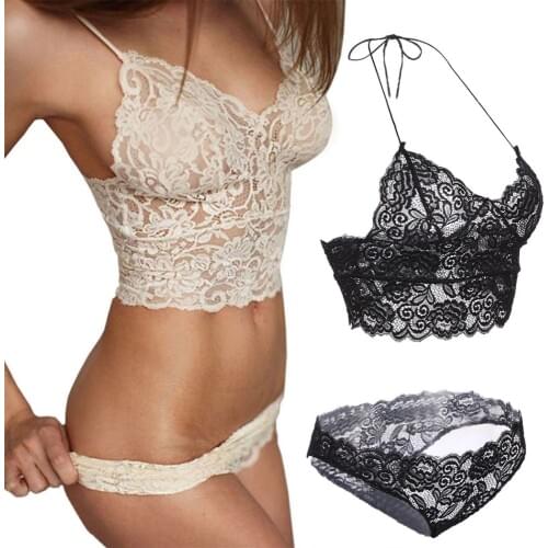 Women Translucent Lace Push Up Solid Color Underwear Set Femme Sexy Lingerie Lace Babydoll Open Bra & Brief Sets