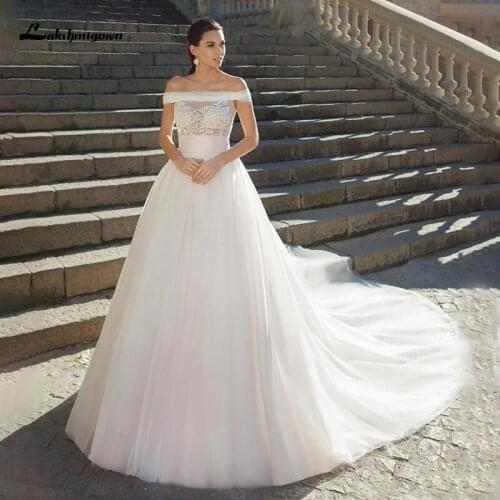 Lakshmigown Boho Wedding Dress Off The Shoulder vestido de novia Appliqued Tulle Bride Dresses Elegant Lace Wedding Bridal Gowns