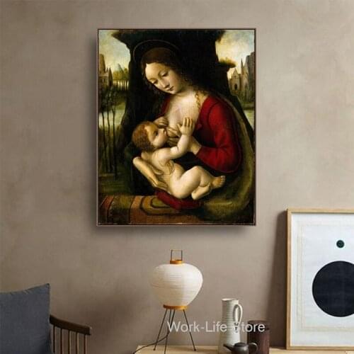 Madonna and Child Famous Oil Painting by Da Vinci Canvas Printings Art Home Decor Canvas Wall Art Picture for Living Room Decor