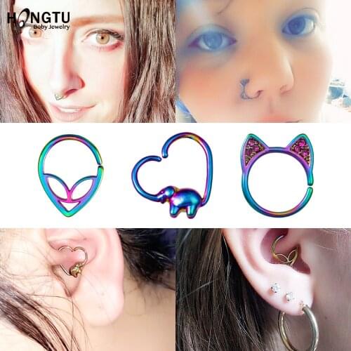 3pcs/set Copper Piercing Ring Hoop Cute Cat Elephant Alien Cartilage Earrings Nose Septum Rings Ear Tragus Lobe Daith Piercings