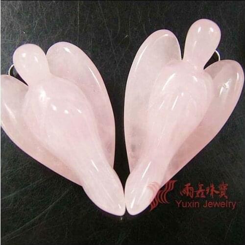 5pcs Fashion Natural Rose Pink Quartz Crystal Angel Pendants Charms for Necklace Making Jewlery Carved Angel With Wing Pendant