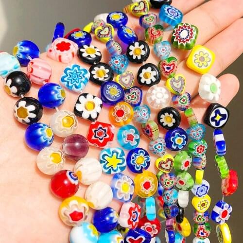 Fashion Multicolor Murano Lampwork Flower Beads For Jewelry Making Diy Crafts Accessories Round Glass Beads Wholesale