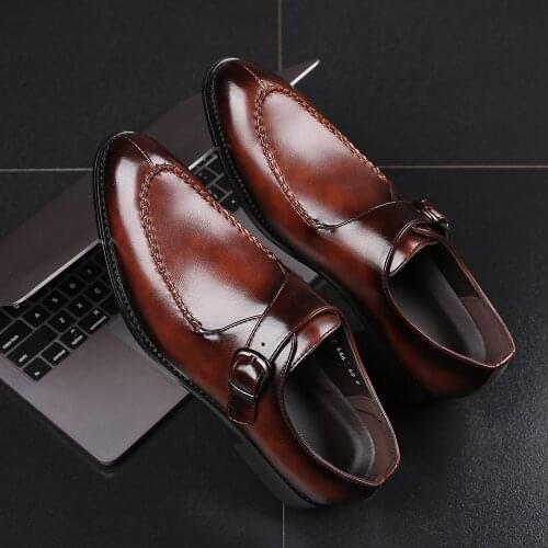Mens Vintage Buckle Derby Shoes Men Leather Dress Shoes Wedding Party Shoes Mens Business Office Oxfords Flats Plus Sizes 38-48