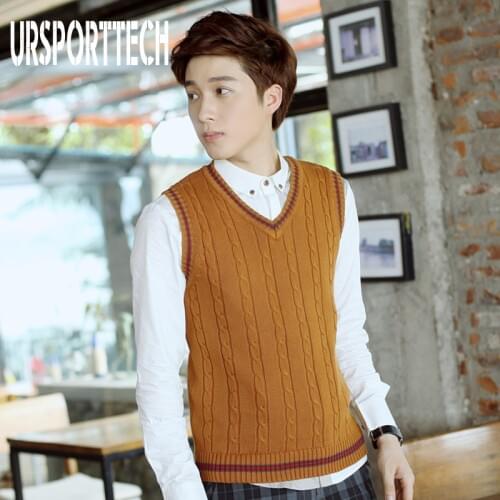 100% Cotton Vest Men 2019 Autumn Winter New Quality Classic V-neck Sleeveless Sweater Cotton Knitwear Pullover Men Sweater Vest