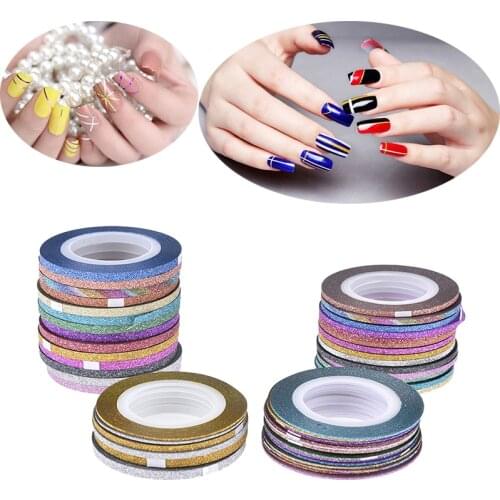 1/2/3mm 6/14 Rolls Matte Glitter Nail Striping Tape Set Line Multi Color Nail Art Transfer Sticker Nail Art Decals Kit