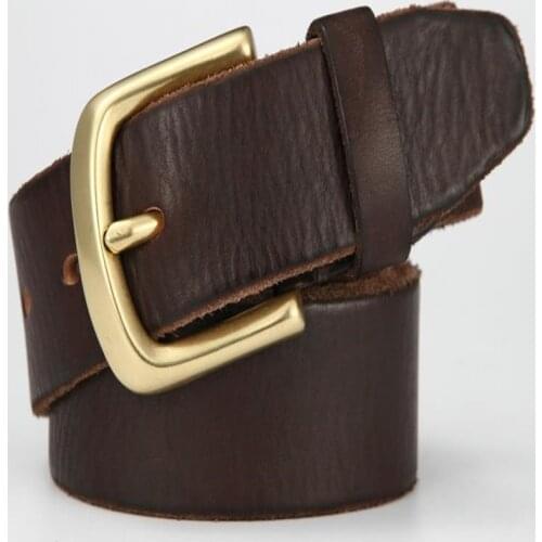 Original Color Pure Copper Buckle 100% cowhide Belt Men Retro Made Old Handmade Jeans Belt Business Belt Cowboy waistband