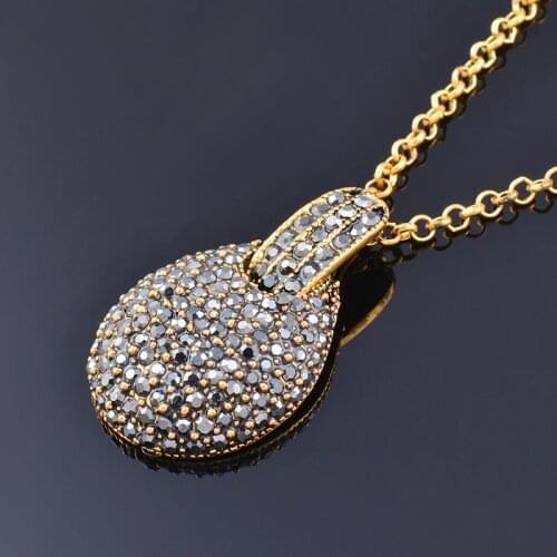 KIOOZOL Vintage All Black Cubic Zirconia Pendant Gold Silver Color Choker Necklace For Women Fashion Statement Jewelry 650 KO5