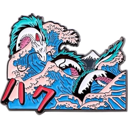 PF877 Japanese Waves Anime Dragon Enamel Pins Badge Brooch Backpack Bag Collar Lapel Decoration Jewelry Gifts for Friends