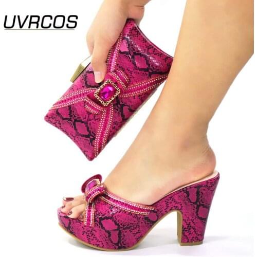 Sexy Style Nigerian Shoe and Bag Set 2021 Fashion African Party Shoes and Bag Shoes with Matching Bags Party Shoes in Fuchsia
