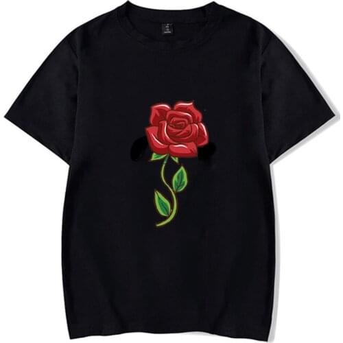 Hot Summer Cartoon T Shirt Women Men Fashion Street Style Rose Flower Print T-shirt Hip Hop Top Tees