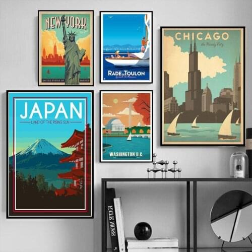 Tourism Poster World Travel City Canvas Painting Cover New York Japan Vintage Landscape Prints Wall Art Room Home Decoration