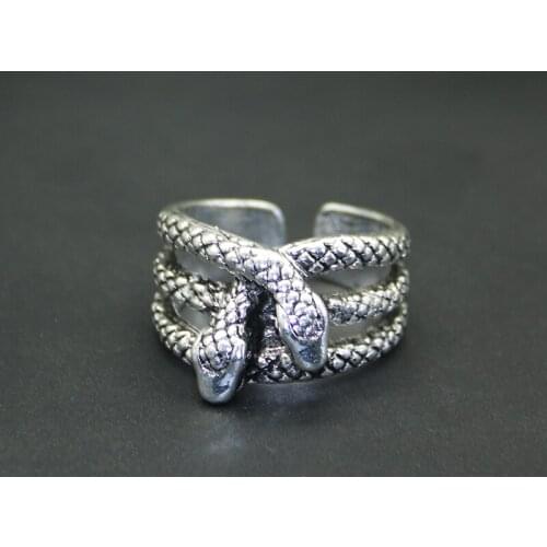Snake Rings Black Silver Color Metal Punk Open Adjustable Design Animal Exaggerated Finger Ring for Women Men Party Jewelry Gift